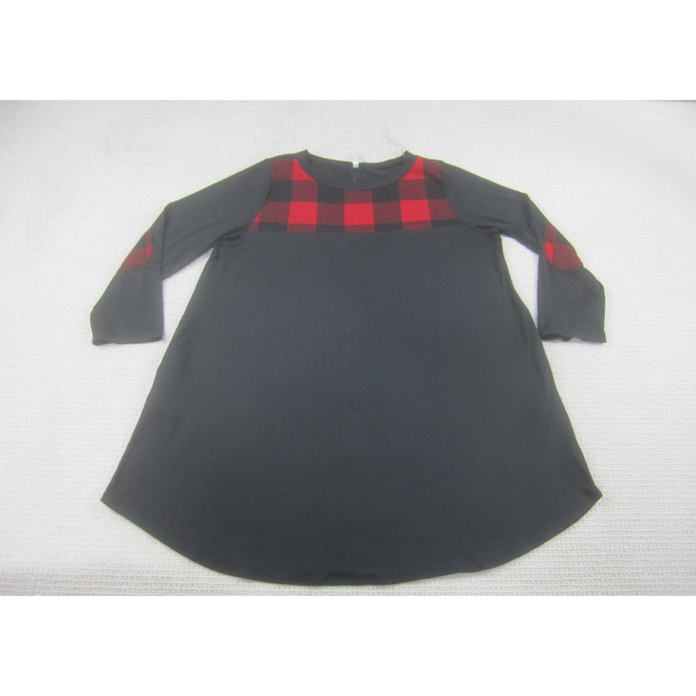 Emerald Shirt Dress Womens 3X Black Red‎ Plaid Long Sleeve Button Down Back